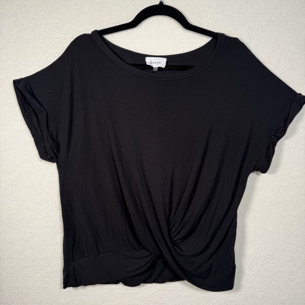 Korye Black‎ Short Sleeve Top Cropped Knot Bamboo Classic Casual T-Shirt Medium